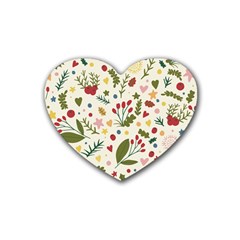 Floral Christmas Pattern  Rubber Coaster (heart)  by Valentinaart