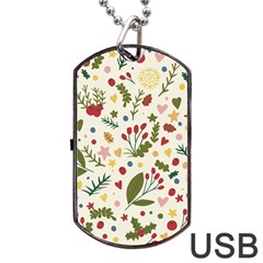 Floral Christmas Pattern  Dog Tag Usb Flash (one Side)