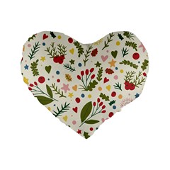 Floral Christmas Pattern  Standard 16  Premium Heart Shape Cushions by Valentinaart