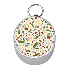 Floral Christmas Pattern  Mini Silver Compasses by Valentinaart