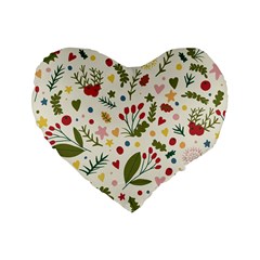 Floral Christmas Pattern  Standard 16  Premium Flano Heart Shape Cushions by Valentinaart