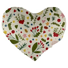 Floral Christmas Pattern  Large 19  Premium Flano Heart Shape Cushions by Valentinaart