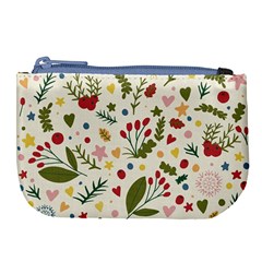 Floral Christmas Pattern  Large Coin Purse by Valentinaart