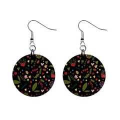 Floral Christmas Pattern  Mini Button Earrings by Valentinaart