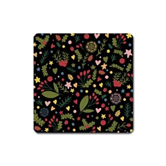 Floral Christmas Pattern  Square Magnet by Valentinaart