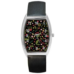 Floral Christmas Pattern  Barrel Style Metal Watch by Valentinaart