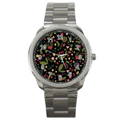 Floral Christmas Pattern  Sport Metal Watch by Valentinaart