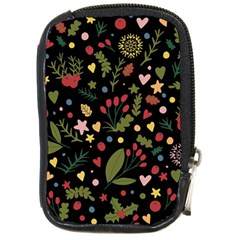 Floral Christmas Pattern  Compact Camera Leather Case by Valentinaart