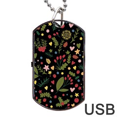 Floral Christmas Pattern  Dog Tag Usb Flash (one Side) by Valentinaart