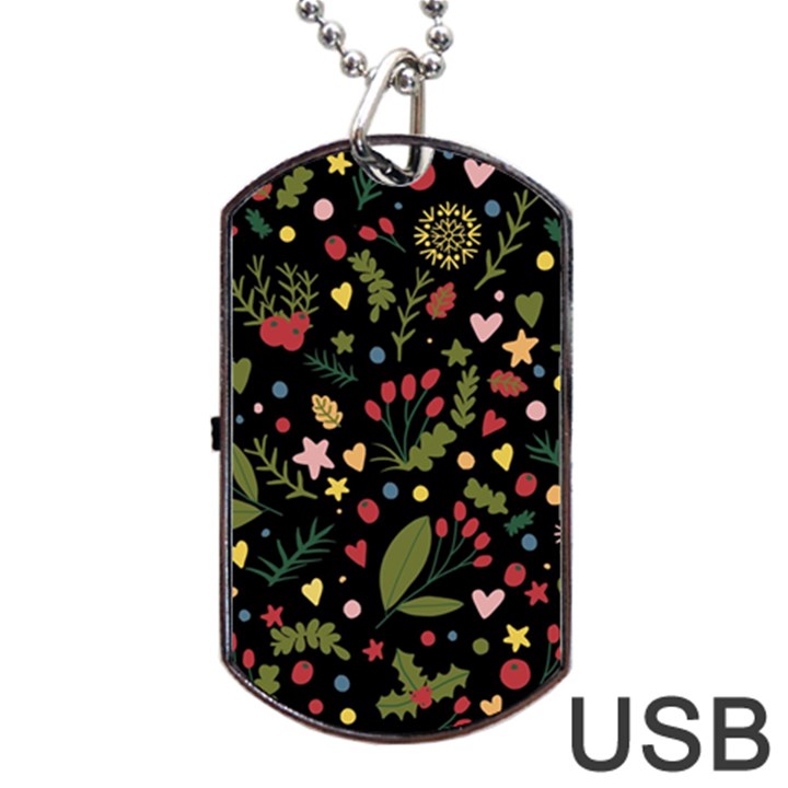 Floral Christmas pattern  Dog Tag USB Flash (Two Sides)