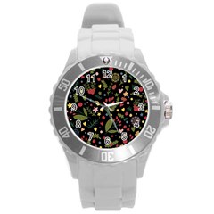 Floral Christmas Pattern  Round Plastic Sport Watch (l) by Valentinaart