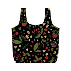 Floral Christmas Pattern  Full Print Recycle Bag (m) by Valentinaart