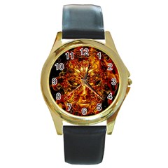 Vulcano Poster Artwork Round Gold Metal Watch by dflcprintsclothing