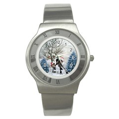 Christmas, Cute Bird With Horse Stainless Steel Watch by FantasyWorld7