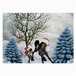 Christmas, Cute Bird With Horse Large Glasses Cloth Front