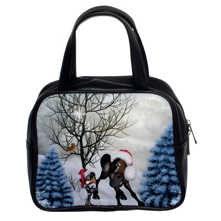 Christmas, Cute Bird With Horse Classic Handbag (Two Sides)