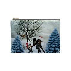 Christmas, Cute Bird With Horse Cosmetic Bag (medium) by FantasyWorld7