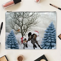 Christmas, Cute Bird With Horse Cosmetic Bag (xl) by FantasyWorld7