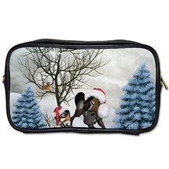 Christmas, Cute Bird With Horse Toiletries Bag (two Sides) by FantasyWorld7