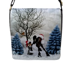 Christmas, Cute Bird With Horse Flap Closure Messenger Bag (l) by FantasyWorld7