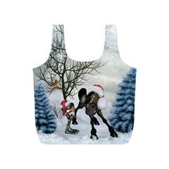 Christmas, Cute Bird With Horse Full Print Recycle Bag (s) by FantasyWorld7