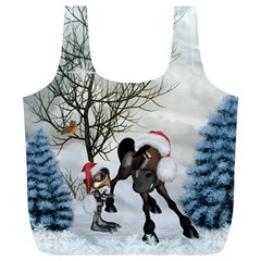 Christmas, Cute Bird With Horse Full Print Recycle Bag (xl) by FantasyWorld7