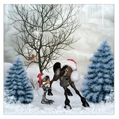 Christmas, Cute Bird With Horse Large Satin Scarf (square) by FantasyWorld7