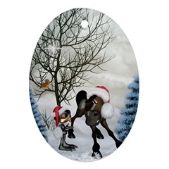 Christmas, Cute Bird With Horse Ornament (oval) by FantasyWorld7