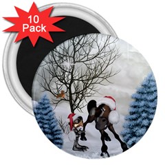 Christmas, Cute Bird With Horse 3  Magnets (10 Pack)  by FantasyWorld7