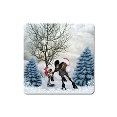 Christmas, Cute Bird With Horse Square Magnet by FantasyWorld7