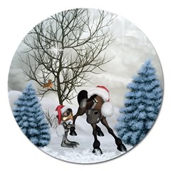 Christmas, Cute Bird With Horse Magnet 5  (round) by FantasyWorld7