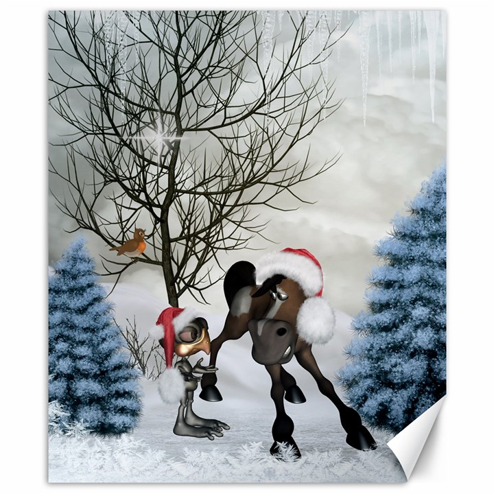 Christmas, Cute Bird With Horse Canvas 8  x 10 