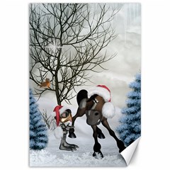 Christmas, Cute Bird With Horse Canvas 12  X 18  by FantasyWorld7