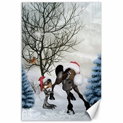 Christmas, Cute Bird With Horse Canvas 24  X 36  by FantasyWorld7