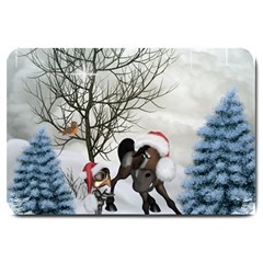 Christmas, Cute Bird With Horse Large Doormat 