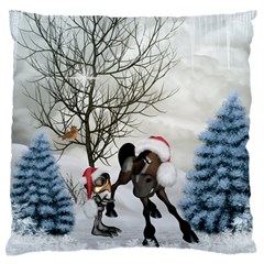 Christmas, Cute Bird With Horse Large Flano Cushion Case (one Side) by FantasyWorld7