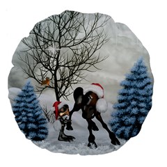 Christmas, Cute Bird With Horse Large 18  Premium Flano Round Cushions by FantasyWorld7