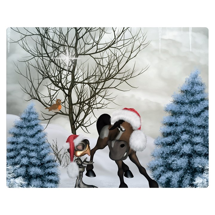 Christmas, Cute Bird With Horse Double Sided Flano Blanket (Medium) 