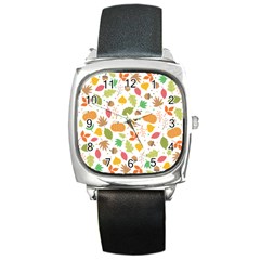 Thanksgiving Pattern Square Metal Watch by Valentinaart