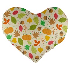 Thanksgiving Pattern Large 19  Premium Flano Heart Shape Cushions by Valentinaart