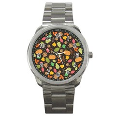 Thanksgiving Pattern Sport Metal Watch by Valentinaart