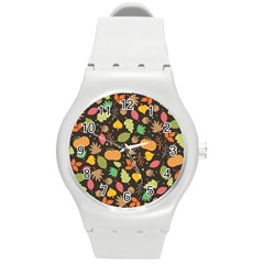 Thanksgiving Pattern Round Plastic Sport Watch (m) by Valentinaart