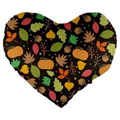 Thanksgiving Pattern Large 19  Premium Flano Heart Shape Cushions by Valentinaart