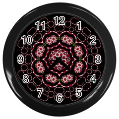 Fantasy Flowers Ornate And Polka Dots Landscape Wall Clock (black) by pepitasart