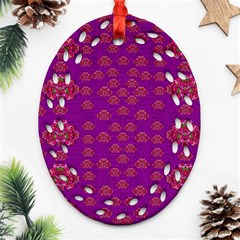 Seasonal Delight With Fantasy Flowers Ornament (oval Filigree) by pepitasart