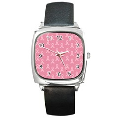 Pink Ribbon - Breast Cancer Awareness Month Square Metal Watch by Valentinaart