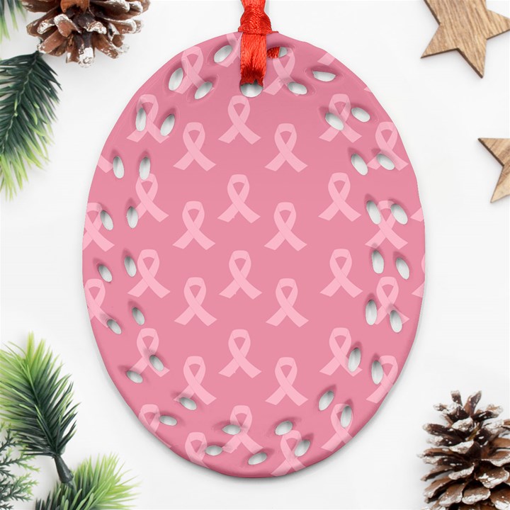 Pink Ribbon - breast cancer awareness month Ornament (Oval Filigree)