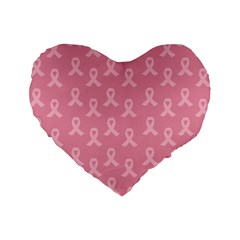 Pink Ribbon - Breast Cancer Awareness Month Standard 16  Premium Flano Heart Shape Cushions by Valentinaart