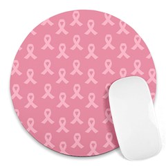 Pink Ribbon - Breast Cancer Awareness Month Round Mousepads by Valentinaart