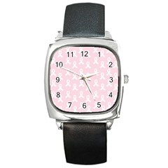 Pink Ribbon - Breast Cancer Awareness Month Square Metal Watch by Valentinaart